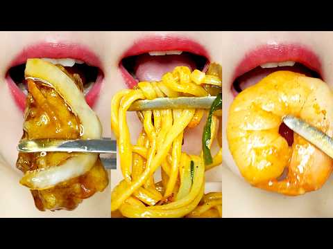 ASMR Spicy Seafood Jjamppong & Crispy Sweet and Sour Pork🍜🥩 MUKBANG 짬뽕 & 탕수육 이모지 먹방 Eating Sounds