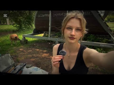 Drawing ASMR in the park with my dog