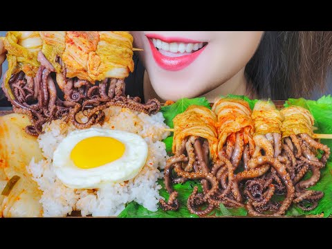 ASMR EATING WRAPPED KIMCHI WITH OCTOPUS E, ATING SOUNDS | LINH-ASMR