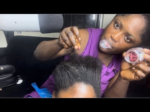 Asmr✨Vitamin E oil capsule application on my sisters scalp gum chewing and hair parting sound.