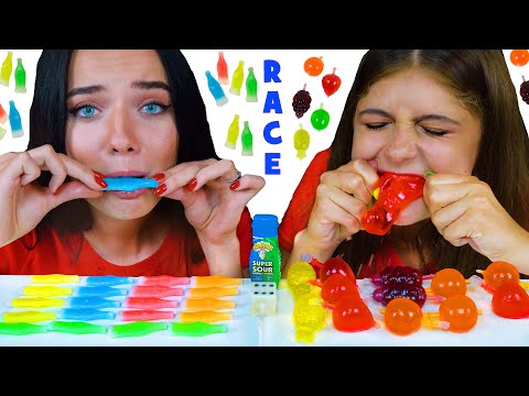 ASMR Tiktok Jelly Fruit RACE VS Nik-L-Nip Wax Bottles RACE