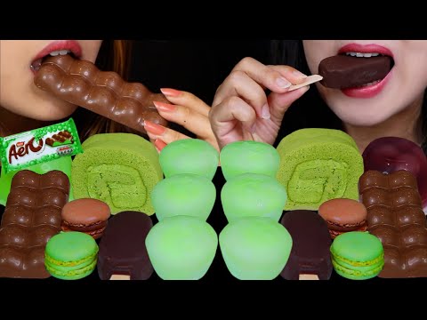 ASMR GREEN TEA FRESH CREAM CAKES, BUBBLY CHOCOLATE, MACARONS, MINI ICE CREAM BARS, MOCHI ICE CREAM