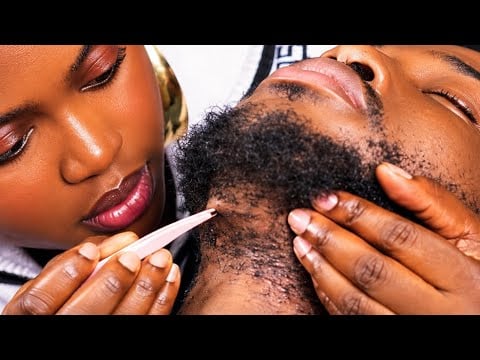 ASMR😴Satisfying Beard Nitpicking & Ingrown Hair Removal | Neck, Ear & Nape Massage + Soft Gum Chewin
