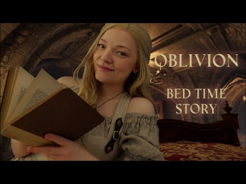 ASMR Oblivion Mum reads you to sleep📜 (fire crackling, face touching, book tracing)