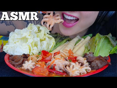 ASMR ตําปลาหมึก SPICY BABY OCTOPUS PAPAYA SALAD (EATING SOUNDS) THAI SOFT WHISPER | SAS-ASMR