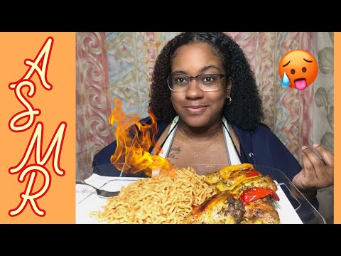 ASMR SPICY FIRE NOODLES & CHICKEN WINGS MUKBANG EATING SOUNDS