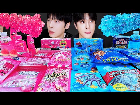 ASMR MUKBANG | 편의점 핑크색 파랑색 디저트 먹방 라면 아이스크림 초콜릿 & BLUE DESSERT HONEY JELLY CANDY