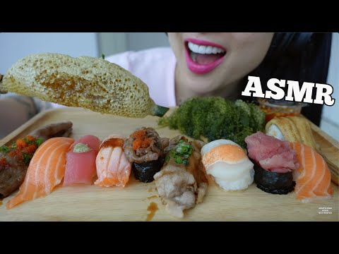 ASMR ULTIMATE COMBO *RAW HONEYCOMB SUSHI SEAGRAPES (SATISFYING EATING SOUNDS) NO TALKING | SAS-ASMR