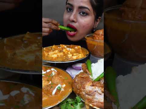 ASMR Eating Spicy Chicken Tangdi Curry,Aloo,Poori,Malai Paneer,Rice Big Bites ASMR Eating Mukbang