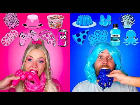 COLOR FOOD MUKBANG || Pink VS Blue Food Challenge! ASMR Eating Only One Color Food