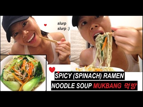 MUKBANG 먹방 : SPICY VEGGIE RAMEN SOUP (WU-MU BRAND)! (SUPER SLURPY)