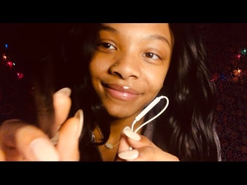 ASMR trigger words w/ APPLE HEADPHONES MIC + mic nibbling + gentle face brushing