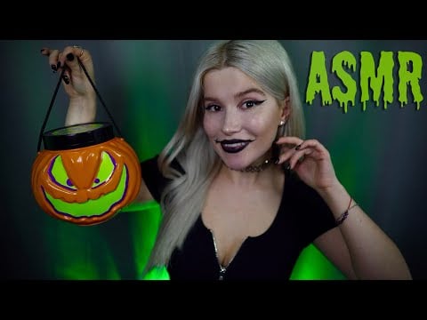 ASMR cozy Halloween evening 🎃 Sweets eating, chewing, candle crackling, whispers, mouth sounds 🖤