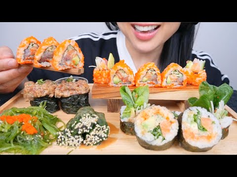 GIANT SUSHI ROLL (ASMR EATING SOUNDS) NO TALKING | SAS-ASMR