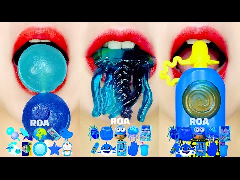 Emoji Blue Food Challenge (honey jelly, kohakuto, candy) Eating Sounds [ASMR MUKBANG]