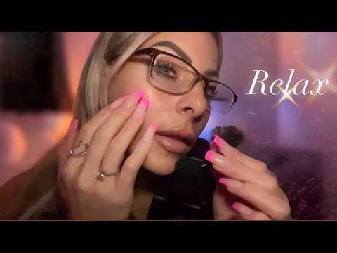 ASMR SUPER Slow Clicky Whispering Touching & Tracing My Face With A Brush & Screen Tapping