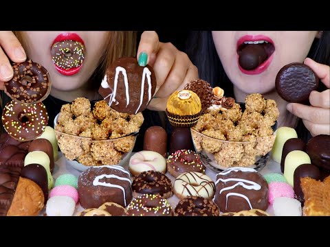 ASMR MINI CHOCOLATE DONUTS, FERRERO CHOCOLATE CEREAL, CHOCO CAKES, MOCHI, ICE CREAM, MARSHMALLOWS 먹방