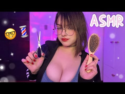 ASMR CORTE DE CABELO DA FILHA DO BARBEIRO (mas ela é esquisita)💈💇🏻