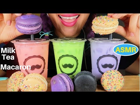 ASMR 밀크티+마카롱 리얼사운드 먹방| MILK TEA+MACARONS Chewy, Sticky EATING SOUND|CURIE. ASMR