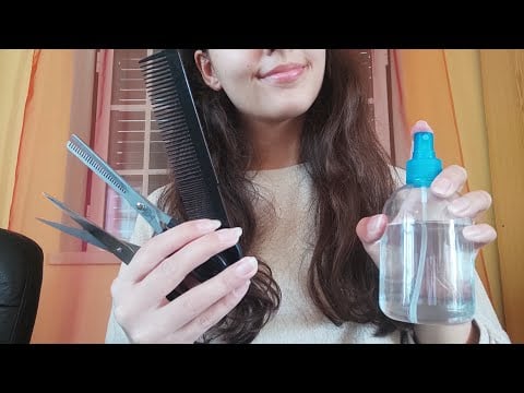 ASMR - super fast 4 minute haircut 💇‍♀️🏃‍♀️💨 (combing, spraying, cutting, no talking)