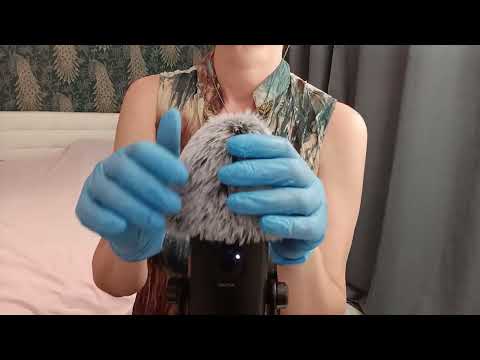 ASMR Pure Tingles:  Blue Gloves &  Fluffy Mic (No Talking)