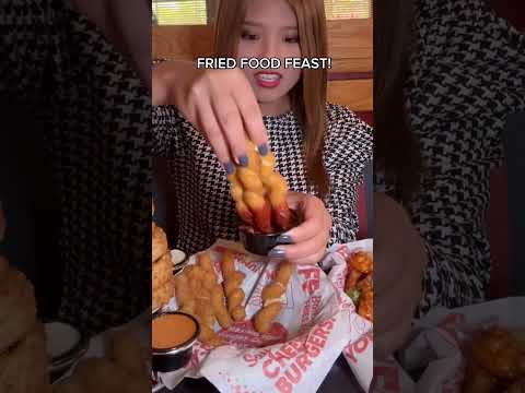 FRIED FOOD FEAST! CHEESE STICKS, ONION RINGS, BURGERS, FRIED CHICKEN, BONELESS WINGS