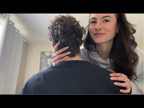 ASMR on my boyfriend!! back scratches, head scratches, back massage, neck massage 🤩