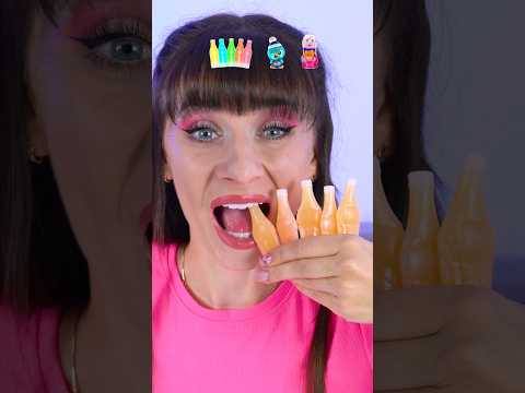 ASMR Emoji Wax Bottle Candy, Lollipop Mukbang  #shorts