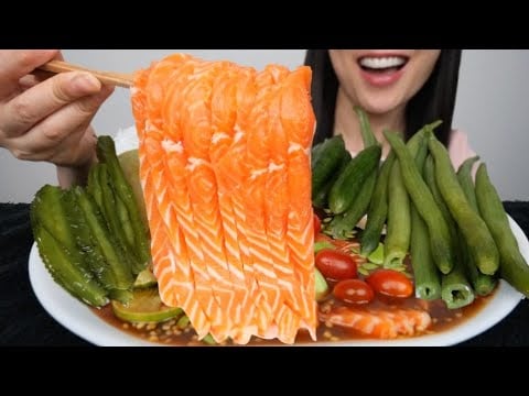 SPICY SALMON + VEGGIES (ASMR EATING SOUNDS) LIGHT WHISPERS | SAS-ASMR