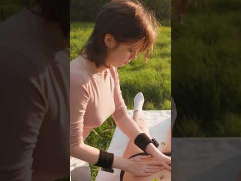 Gentle abdominal massage on river side for beautiful girl