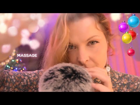 ASMR français MASSAGE DU VISAGE avec mon Déco de Noël, chuchotement proche du micro, FRISSONS visuel