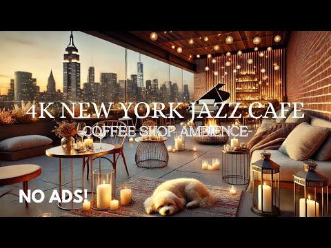 4K COZY COFFEE SHOP ROOFTOP in New York | Calm Jazz Ambience to study and work!