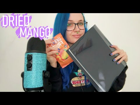 ASMR Eating Dried Mango & Organizing Receipts Into Folder (Very Chewy Eating Sounds) 🥭