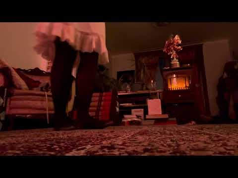 ASMR feet in nylons walking on creaking wooden floor sounds