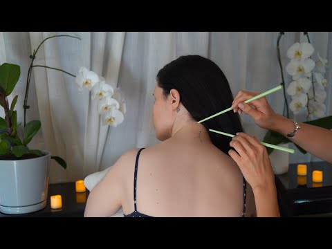 ASMR 🕊 Tingly Hair Play, Back Tracing, Dutch Braids & Oil Massage on Audrey (Whisper)
