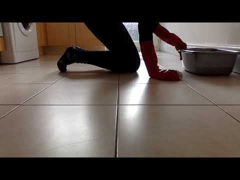 ASMR Mummy Washes the Floor Wearing Long Red Rubber Gloves