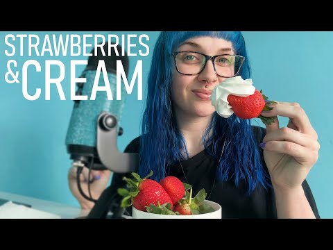 ASMR Eating Strawberries & Cream 🍓
