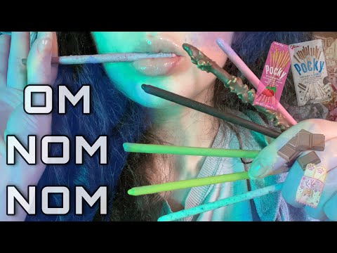 ASMR CLOSE UP POCKY OM NOM NOMZ ( [spoolie] nibbling + fast mouth sounds )