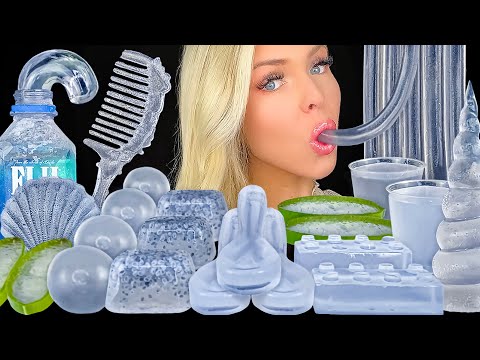 ASMR MUKBANG *Clear Food* Frog Eggs Jelly, Edible Perfume, Aloe Vera Jello Shots, Sprite Drink 먹방