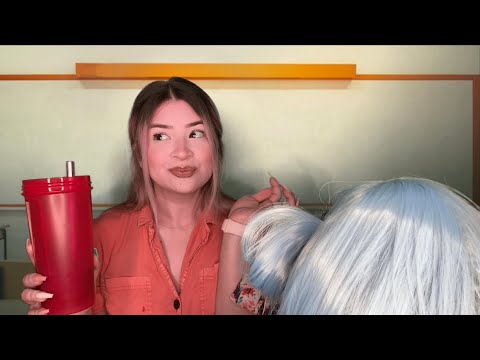 ASMR little miss oversharer plays with your hair in class 🫢 ( aggressive hair brushing)