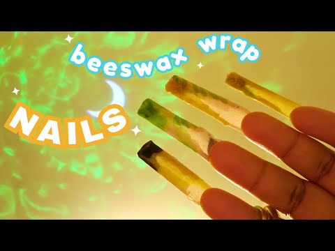 Beeswax Wrap Tapping and Scratching ASMR Whispering , Beeswax Wrap Nails , Long Nail Tapping