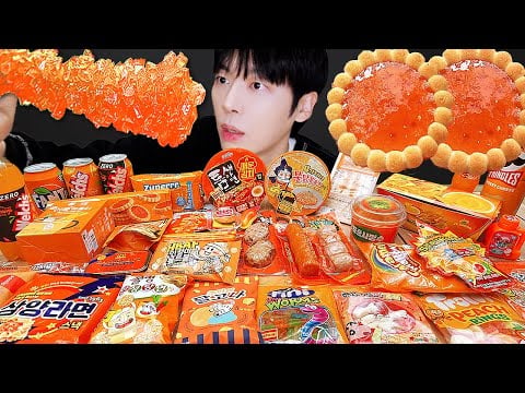 ASMR MUKBANG | 편의점 주황색 디저트 먹방 라면 아이스크림 초콜릿 & ORANGE DESSERT HONEY JELLY CANDY