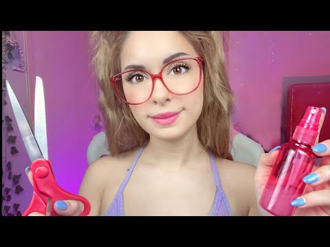 ASMR Fast & Aggressive Haircut & Style Barbershop Roleplay 🌸 Layered , Brushing, Personal Attention