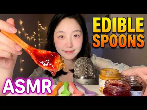 5 Edible Spoons 🥄🍓🥜 | Jam & Peanut Butter 😋 | Chewing Sounds 🎧 | ASMR ✨