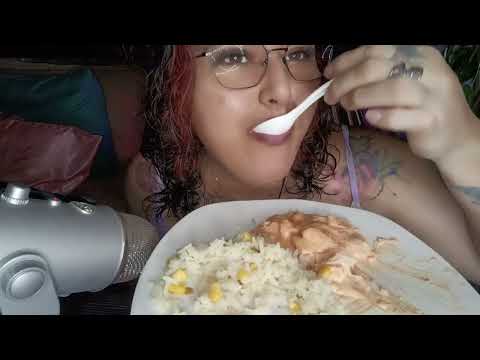 ASMR comiendo pollo en crema con chipotle y arroz 