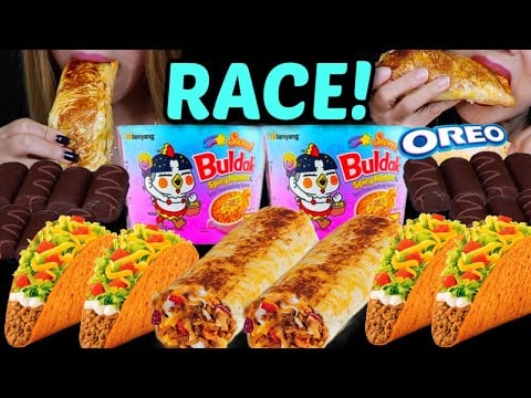 ASMR RACE! DOVE MINI ICE CREAM, NEW BULDAK SWEET OREO RAMEN, TACO BELL GRILLED CHEESE BURRITO 먹방
