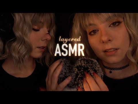 Most Comfy layered ASMR - Whispering, Unintelligible, Fluffy Sounds, Brushing, Scratching, Ambience