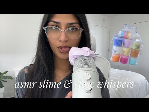 asmr whispering slime review ☁️ |  yapping and playing with slime