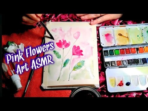 Real-Time Watercolor ASMR 🌺 Pink Flowers 🌺 Testing New Paints 