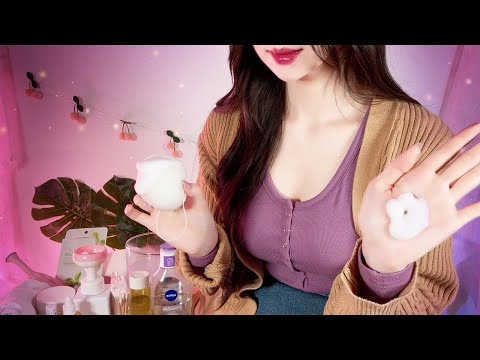 ASMR(Sub) Friend Cleans Your Face Roleplay🧽 Cleansing, Skincare, Hair Brushing (Personal Attention)